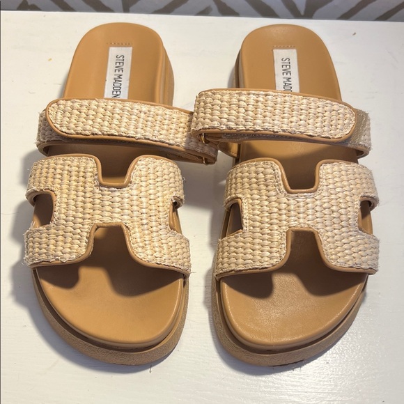 Steve Madden Shoes - Steve Madden Mayven Woven Beige Slide Sandals